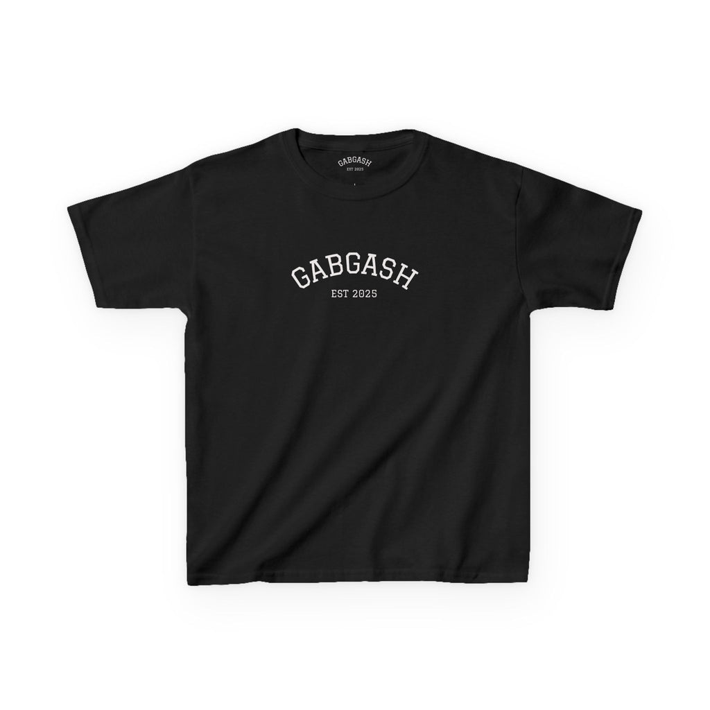 GABGASH Tee | Youth Black Shirt, Minimal Arch Logo